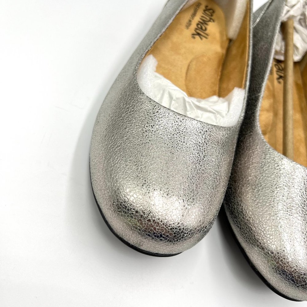 Softwalk Size 9 Sonoma Platinum Silver Leather Comfort Ballet Flats Shoes 9M New - Picture 4 of 14